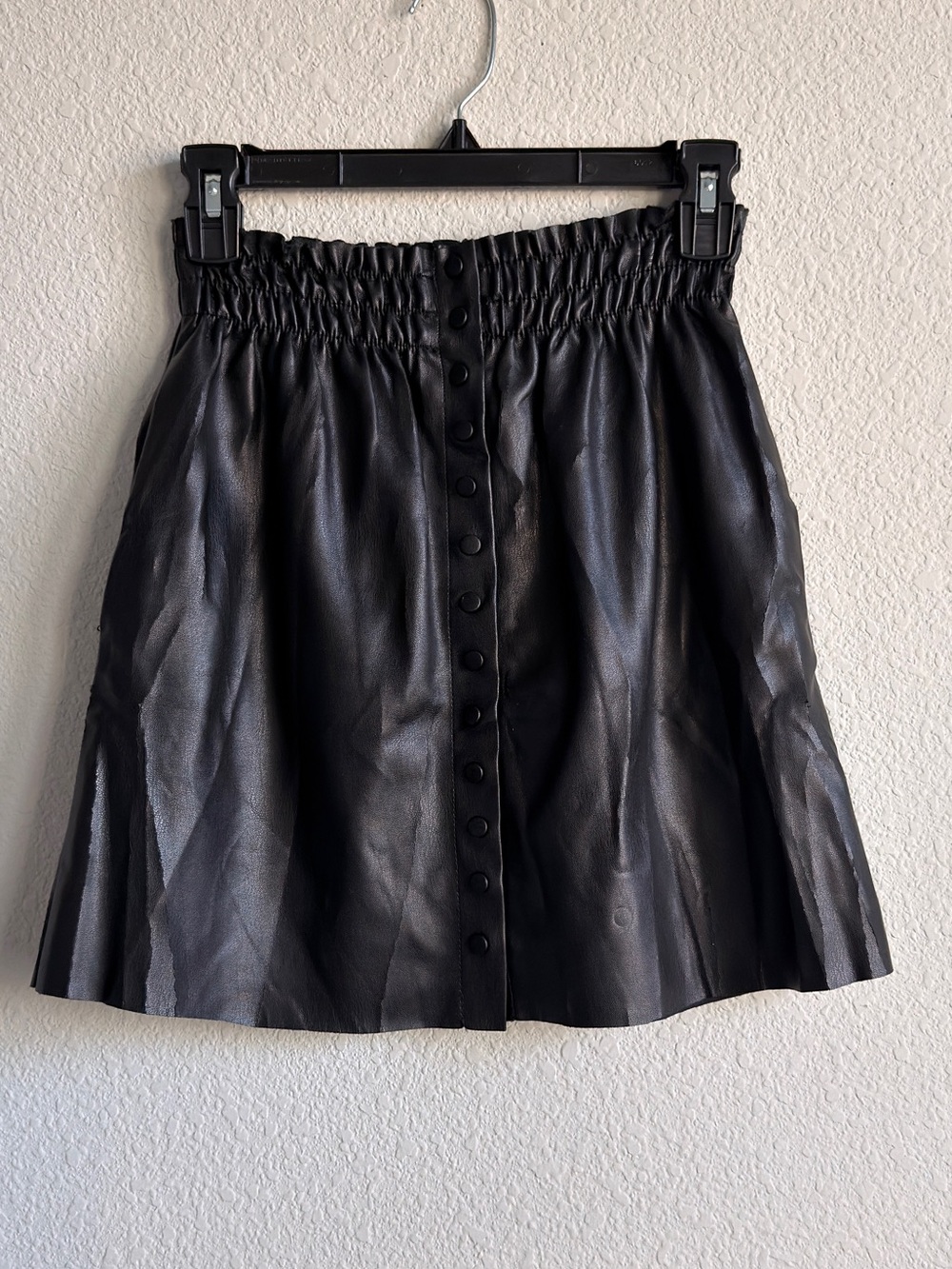 Zara Black Faux Leather Button Front Mini Skirt Size Small